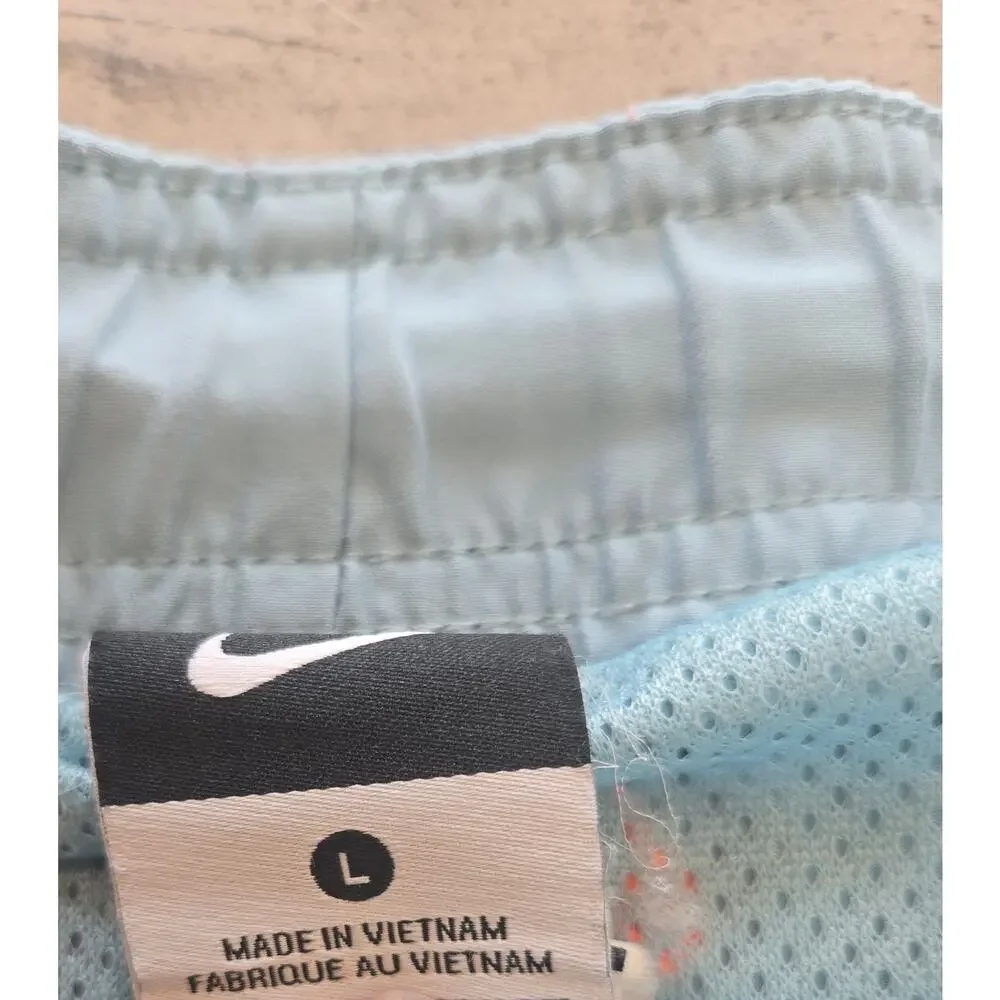 Nike Mens Large Swim Trunks Gray Orange Blue Colorblock Mesh Lined Drawstring